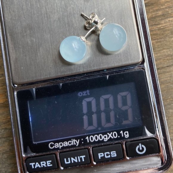 BIG AQUAMARINE 9MM STERLING SILVER STUDS - Picture 3 of 4